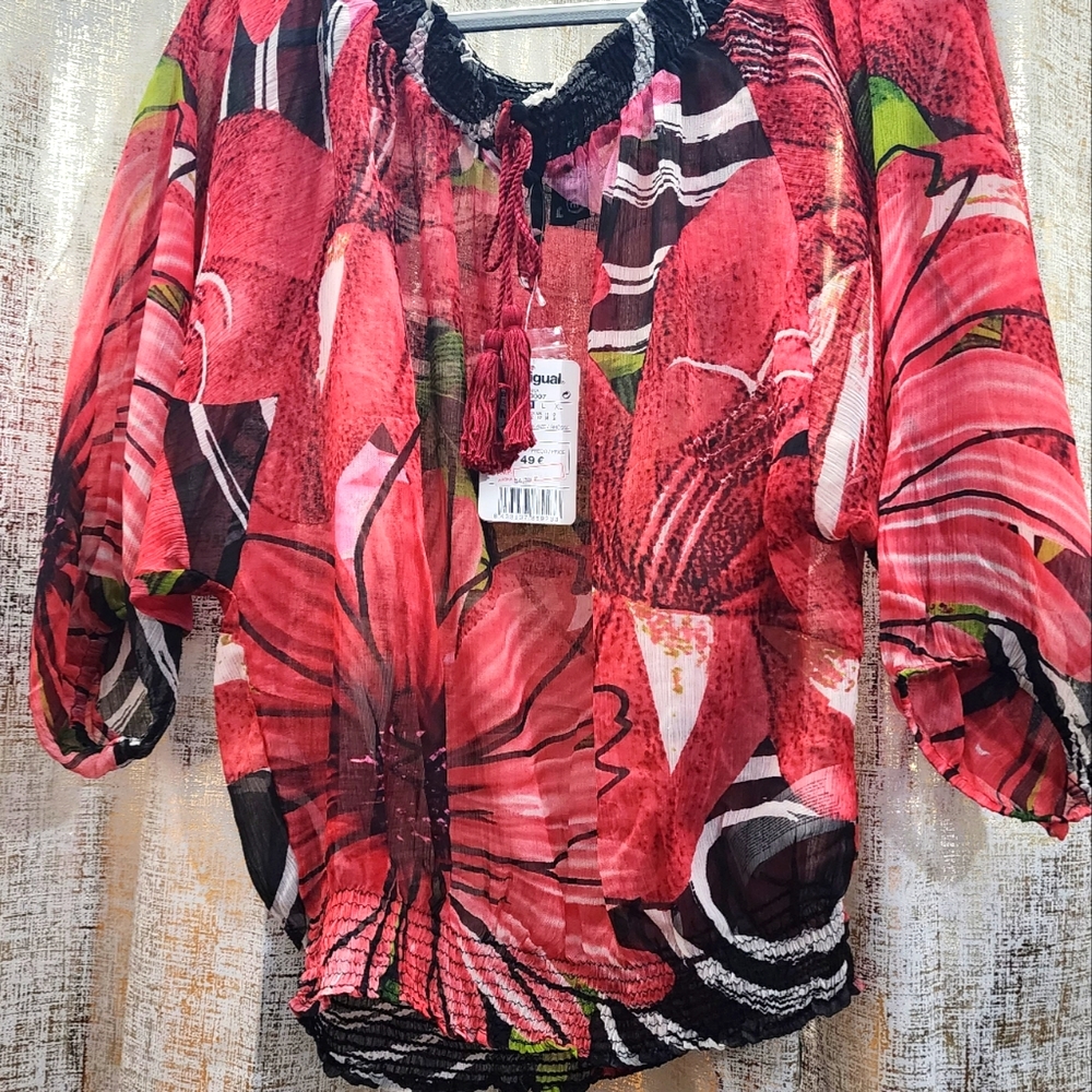 Desigual M sheer blouse with 3/4 sleeves